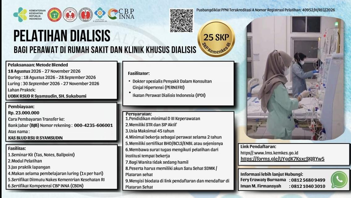 RSUD R. Syamsudin, S.H. Selenggarakan Pelatihan Dialisis bagi Perawat Rumah Sakit dan Klinik Khusus Dialisis